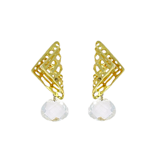 Load image into Gallery viewer, Windowpane Earrings with Detachable White Topaz drops.
