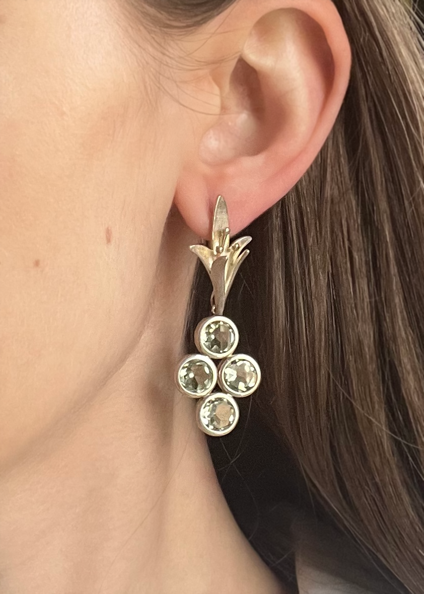 Jasmine Clip Earrings with Detachable Green Amethyst Drops