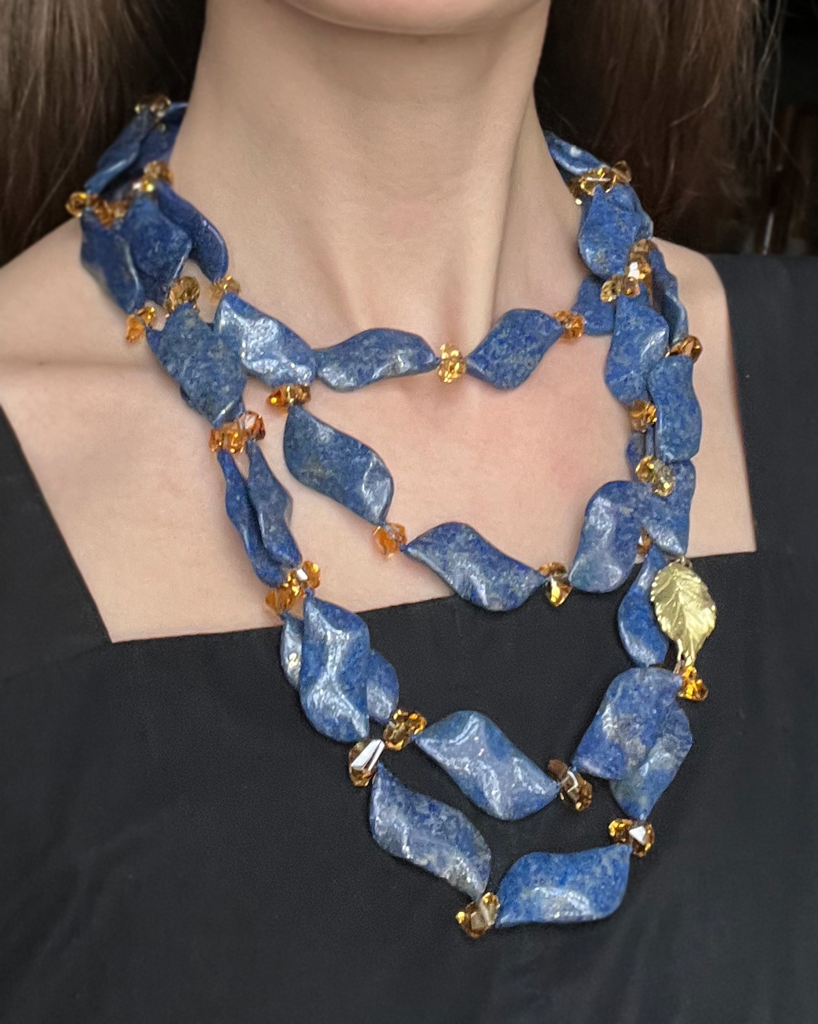 4-Strand Lapis Leaf Necklace