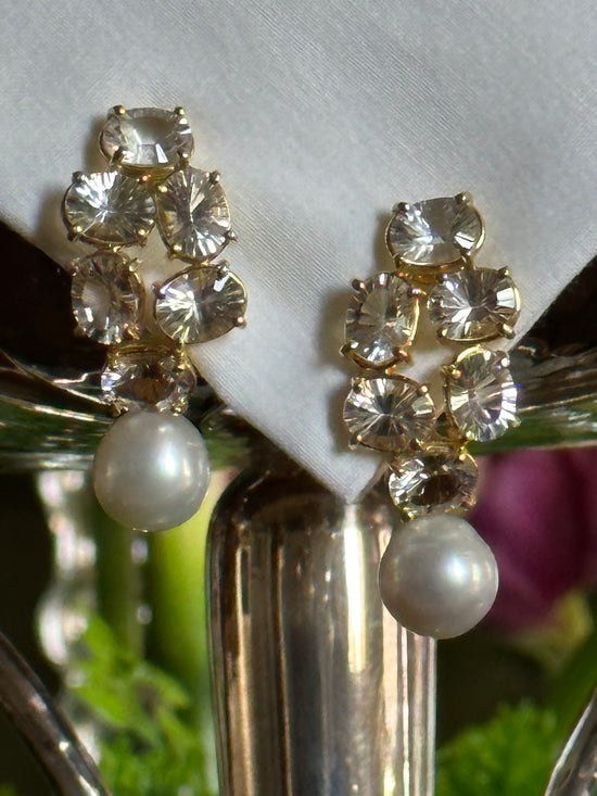 Load image into Gallery viewer, Ice Cluster Earrings with Detachable South Sea Pearl Drops
