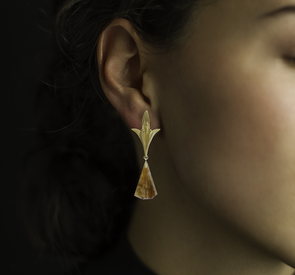 Jasmine Flower Earrings with Rutilated Quartz