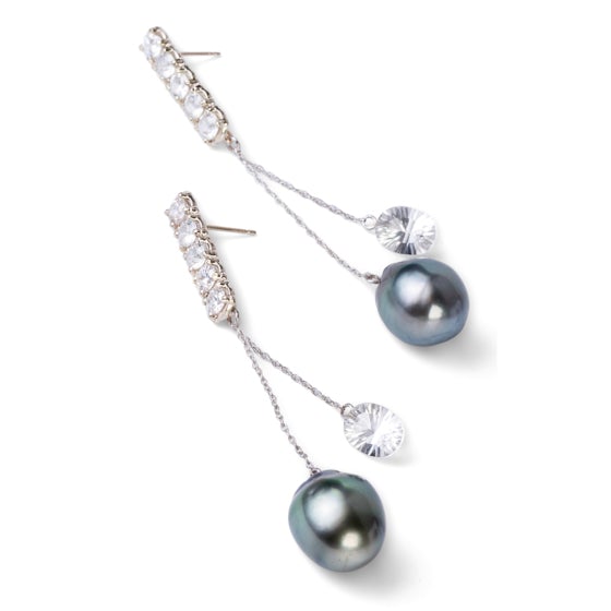 White Gold 5 Madison Earrings with Detachable Pearl + Topaz Drops