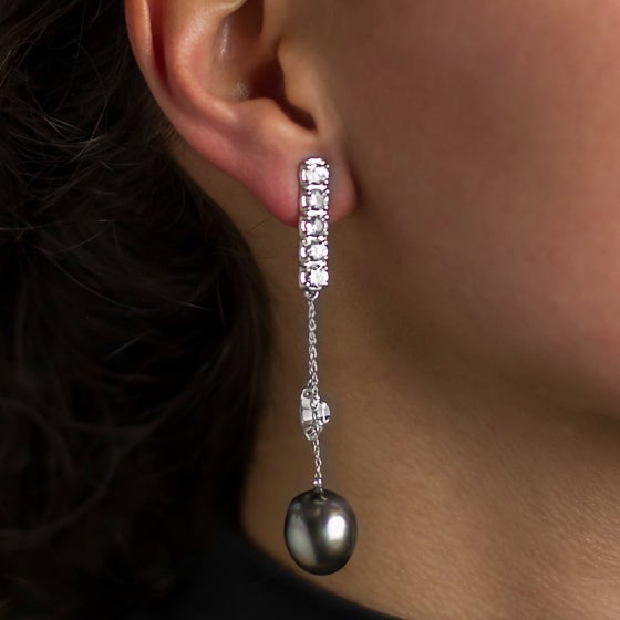 White Gold 5 Madison Earrings with Detachable Pearl + Topaz Drops