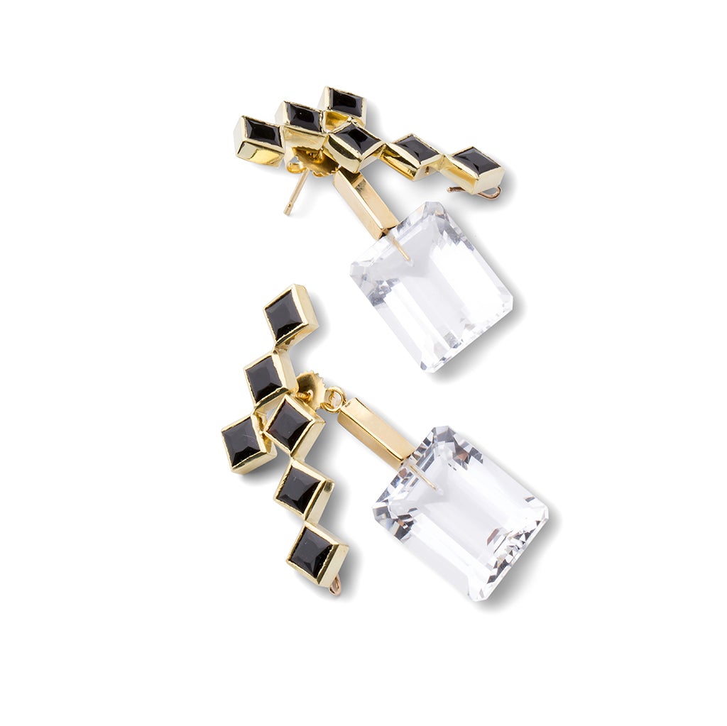 Black Onyx 57th Street Earrings with White Topaz Drops