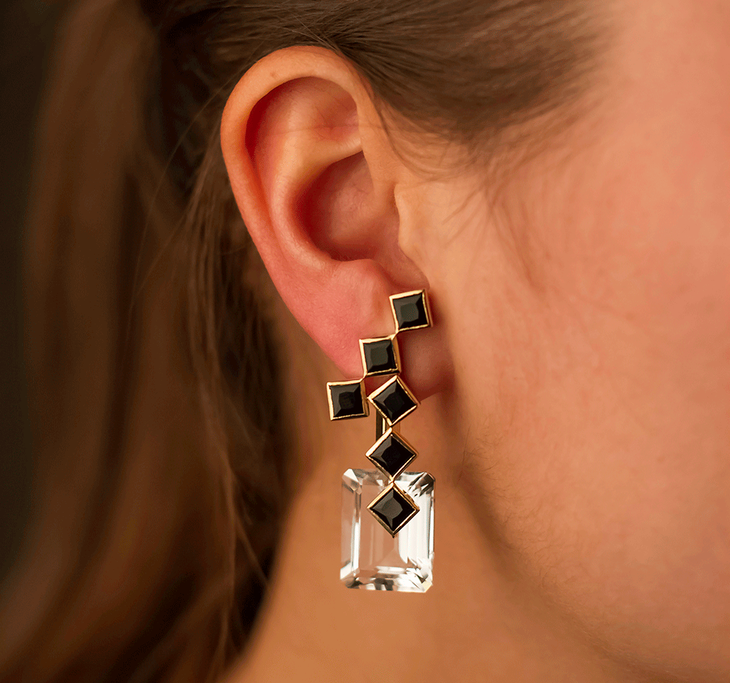 Black Onyx 57th Street Earrings with White Topaz Drops