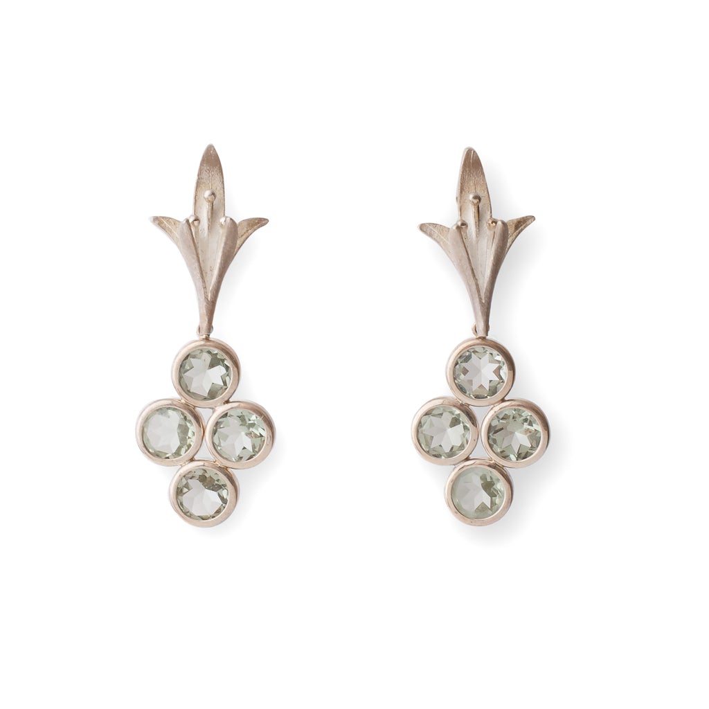 Jasmine Clip Earrings with Detachable Green Amethyst Drops