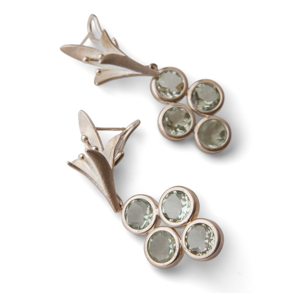 Jasmine Clip Earrings with Detachable Green Amethyst Drops