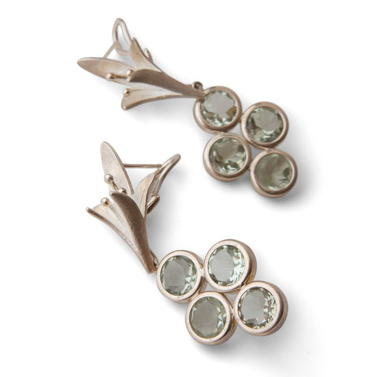 Load image into Gallery viewer, Jasmine Clip Earrings with Detachable Green Amethyst Drops
