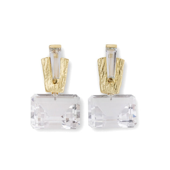 Load image into Gallery viewer, Marquee Clip Earrings with White Topaz Drop
