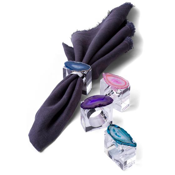 4 Piece Agate Slice Napkin Ring Set