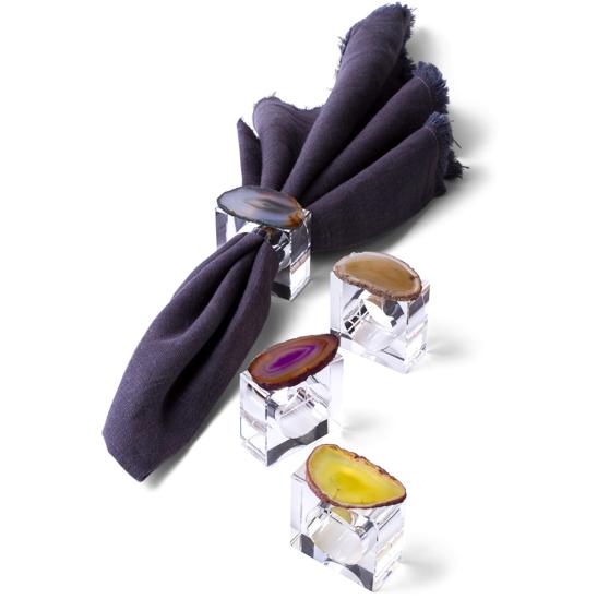 4 Piece Agate Slice Napkin Ring Set