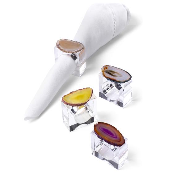 4 Piece Agate Slice Napkin Ring Set