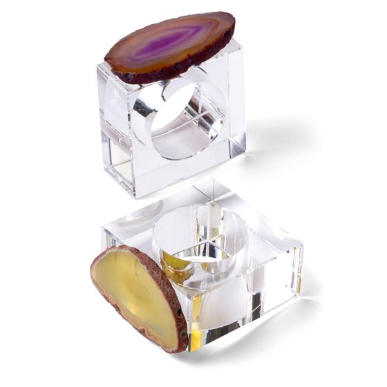 4 Piece Agate Slice Napkin Ring Set