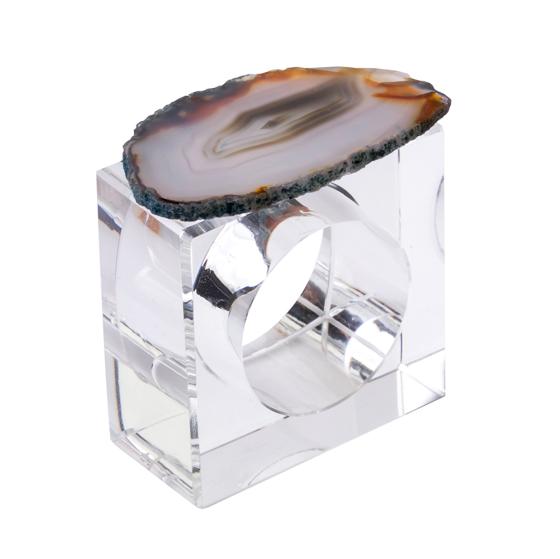 4 Piece Agate Slice Napkin Ring Set