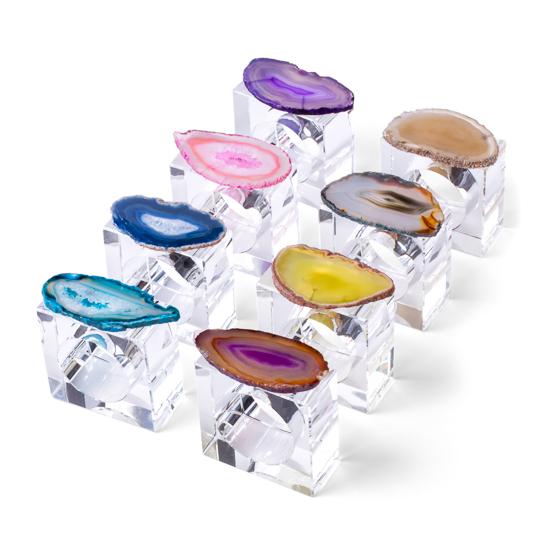 4 Piece Agate Slice Napkin Ring Set