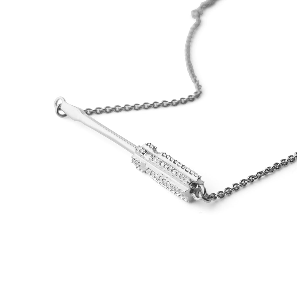 Detail view of Grace With Grip sterling silver Screwdriver necklace by Pavé The Way® Jewelry