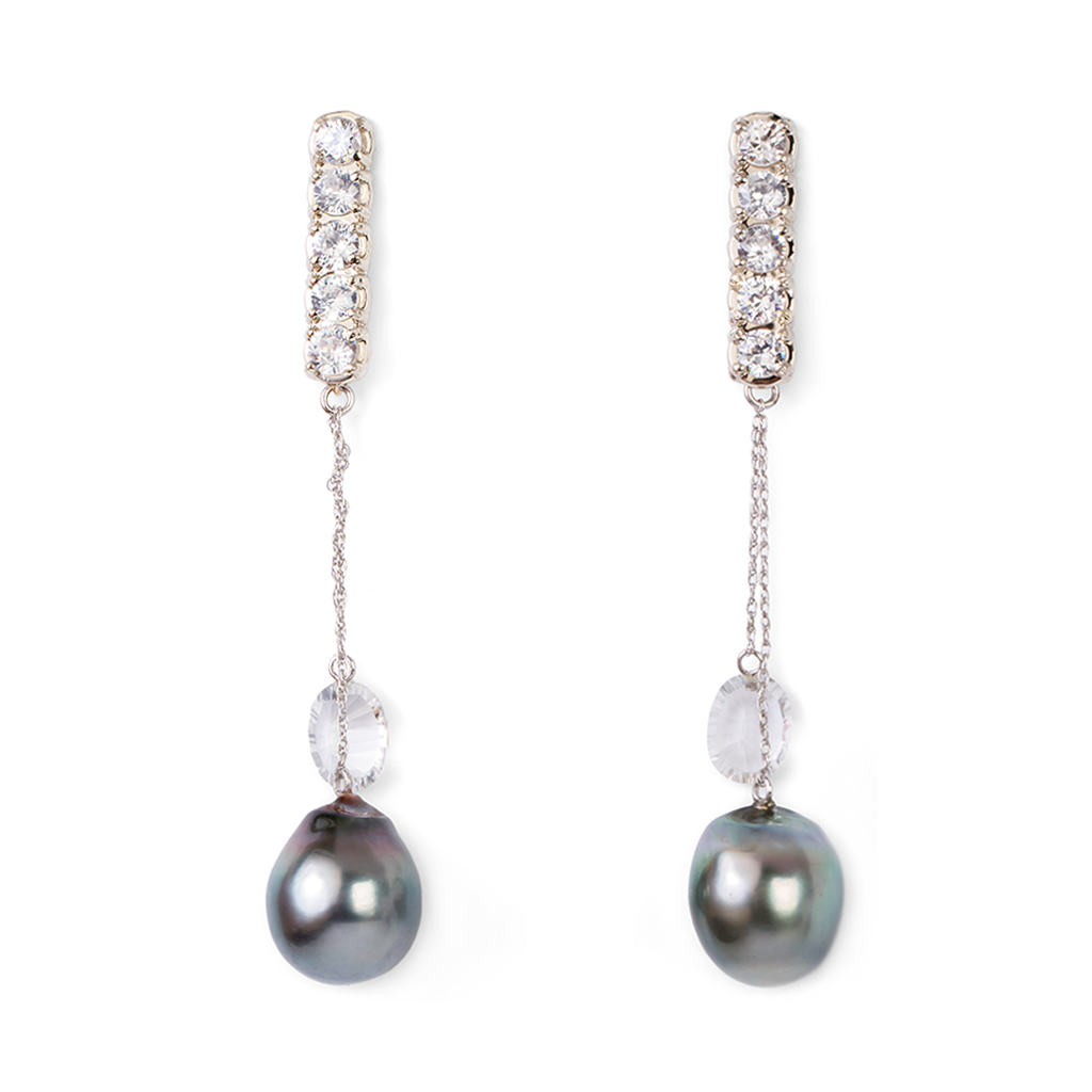 White Gold 5 Madison Earrings with Detachable Pearl + Topaz Drops