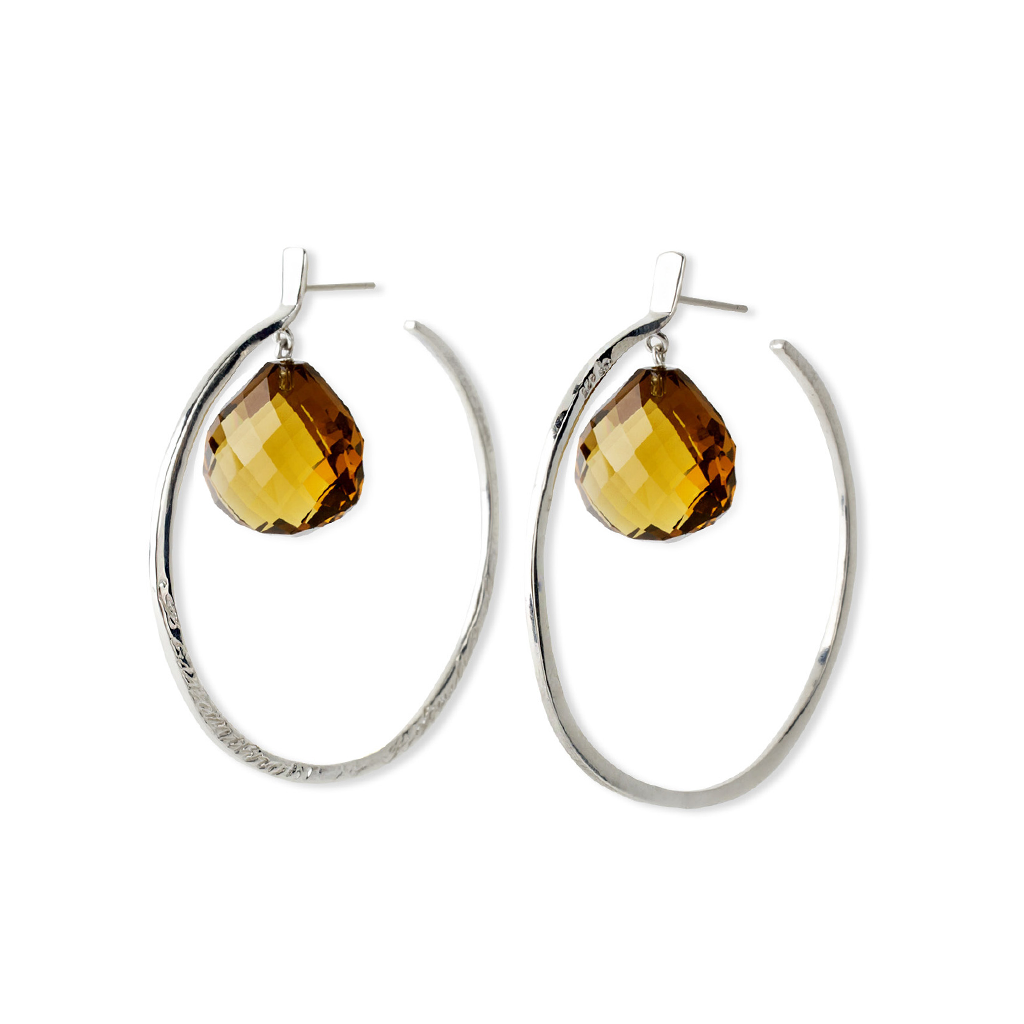 Sterling Message Hoop Earrings with Whisky Drops