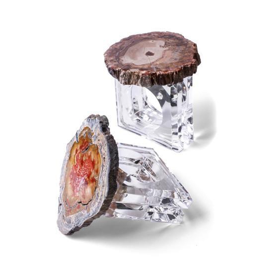 4 Piece Petrified Wood Napkin Ring Set