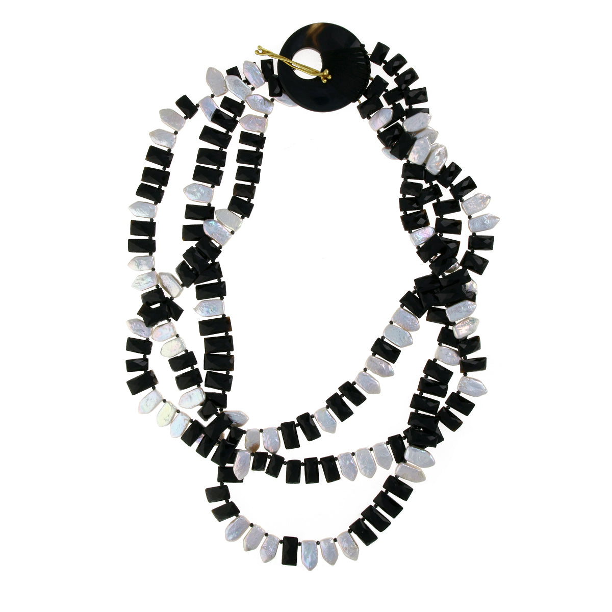 Onyx Piano Key &amp; Pearl Necklace