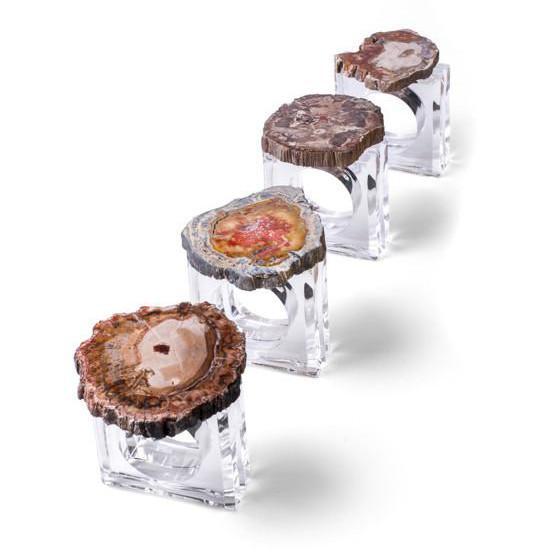 4 Piece Petrified Wood Napkin Ring Set