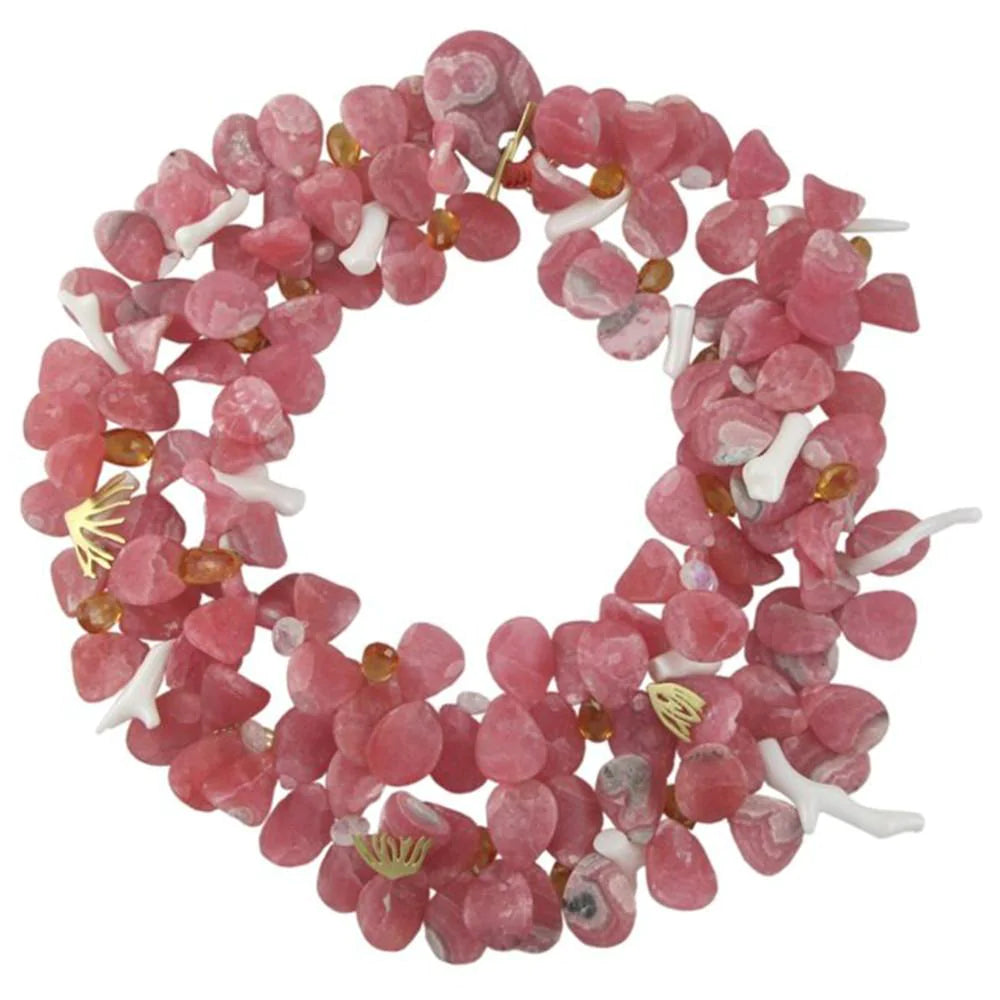 Rhodochrosite &amp; Coral Petal Necklace