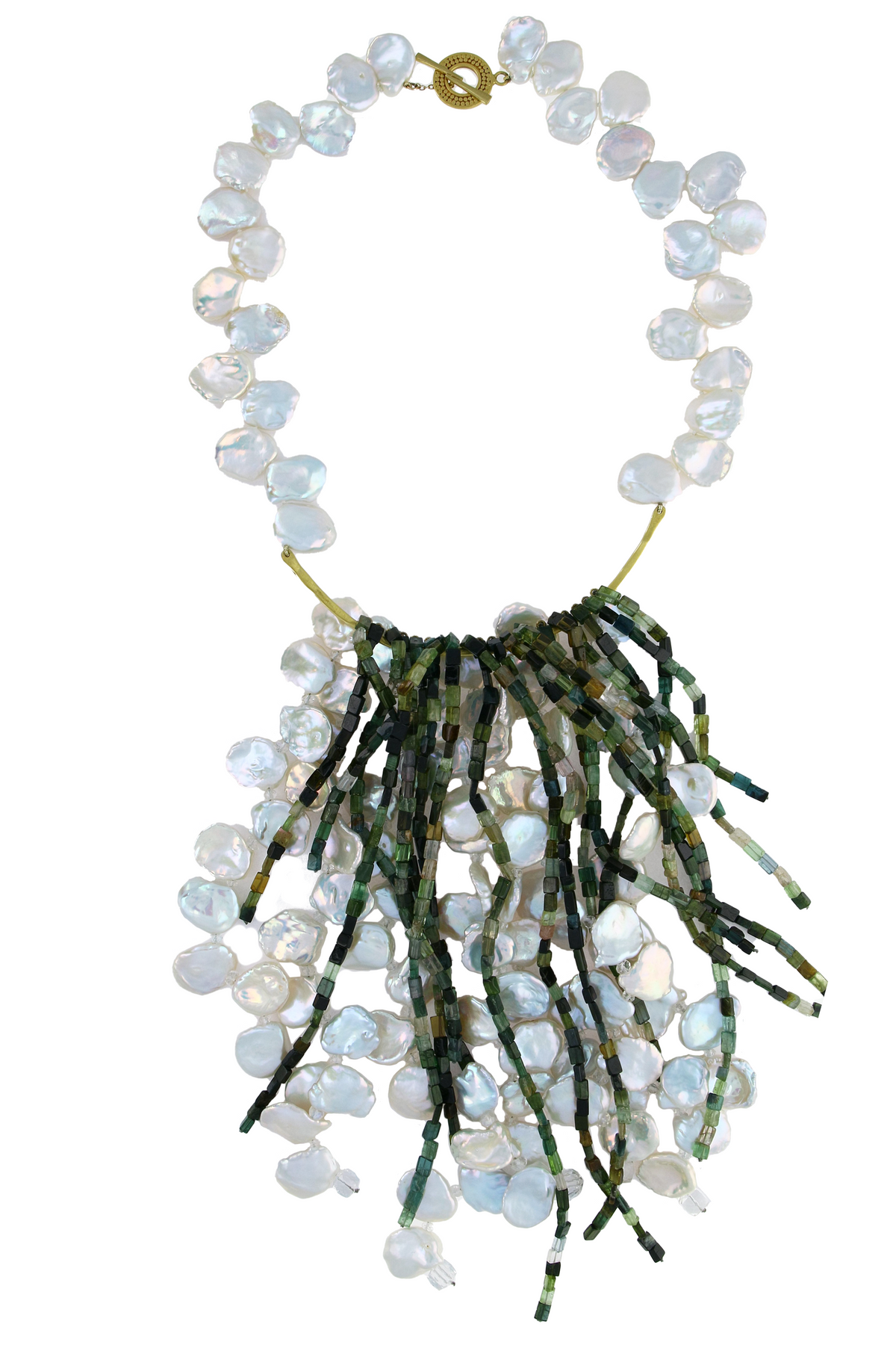 Pearl &amp; Tourmaline Bib Necklace