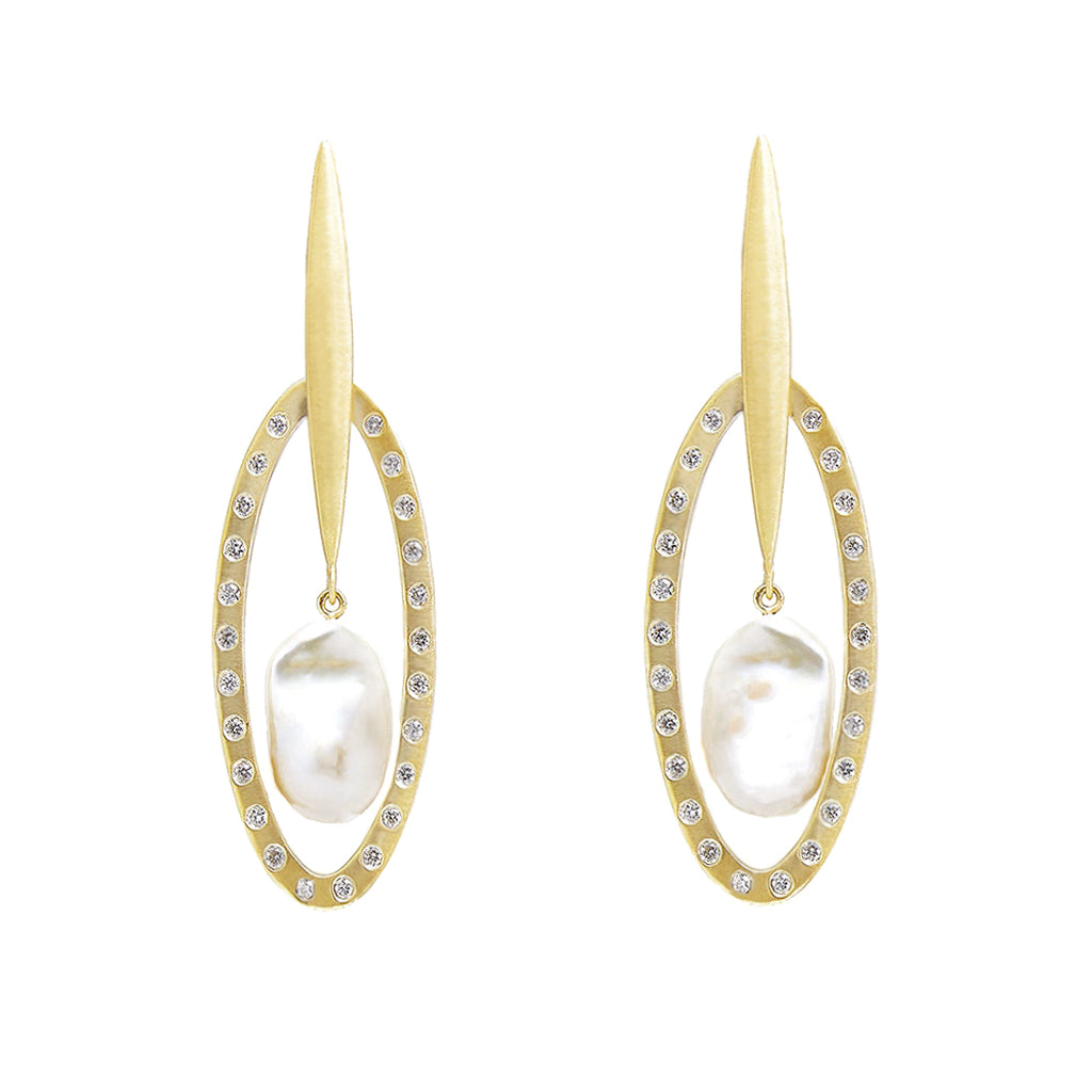 Diamond Together Pearl Earrings