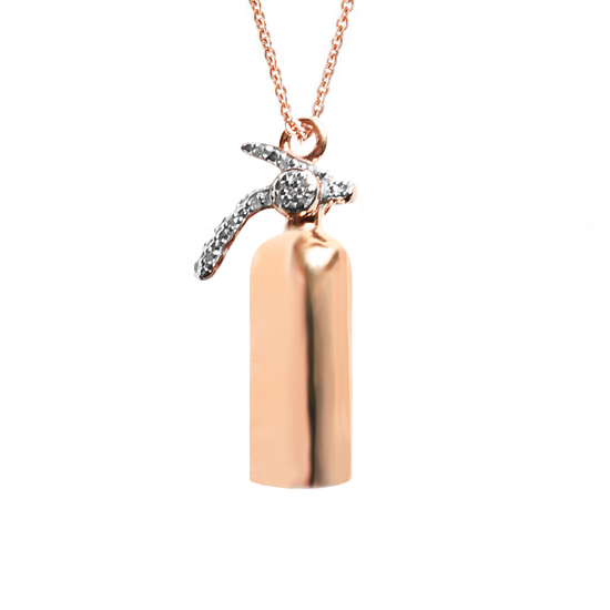 Load image into Gallery viewer, Extinguish Hate rose gold-plated Fire Extinguisher necklace by Pavé The Way® Jewelry
