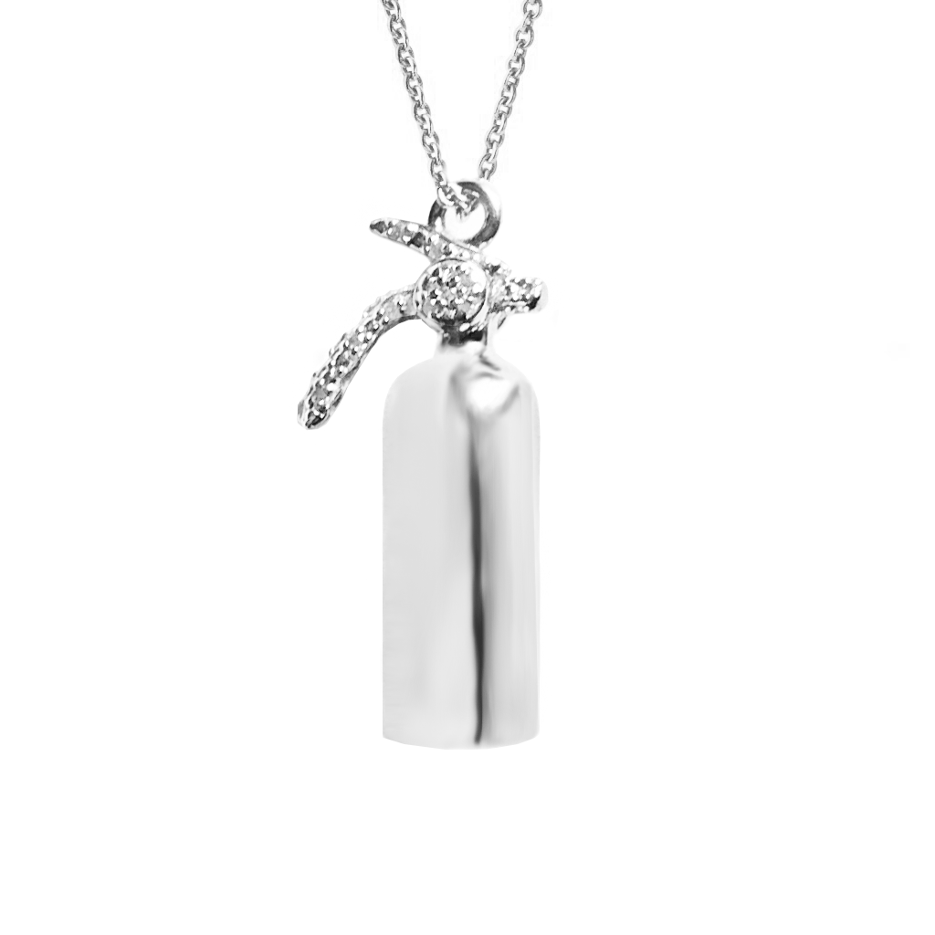 Extinguish Hate gold-plated Fire Extinguisher necklace by Pavé The Way® Jewelry