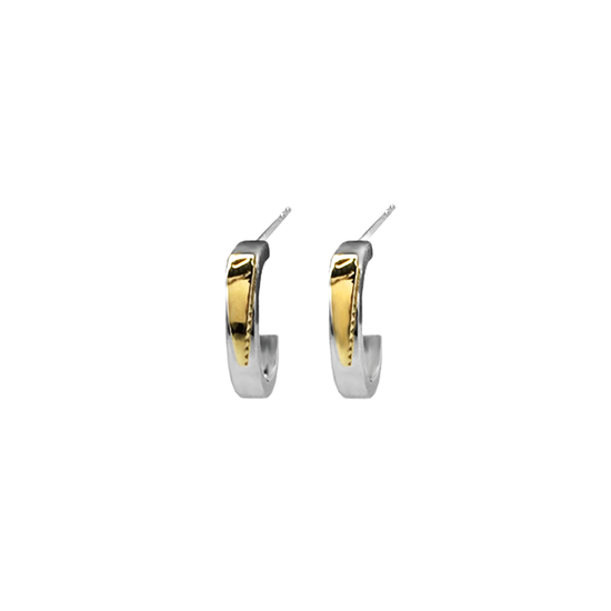 She Came | She Saw | She Conquered sterling silver and gold-plated Saw huggie earrings by Pavé The Way® Jewelry