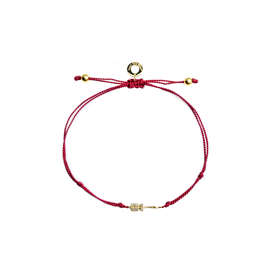 Grace With Grip gold-plated Screwdriver on red silk cord wish bracelet by Pavé The Way® Jewelry