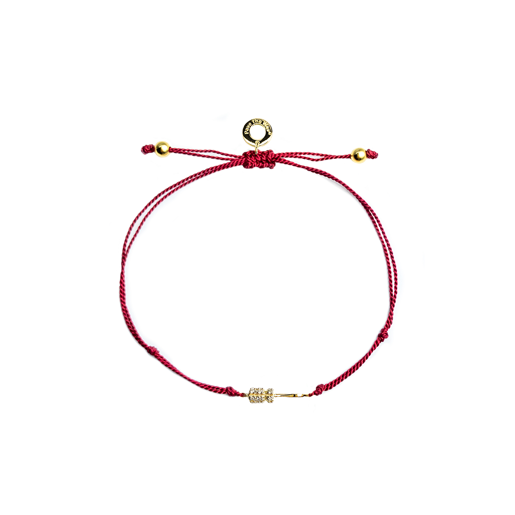 Grace With Grip gold-plated Screwdriver on black silk cord wish bracelet by Pavé The Way® Jewelry