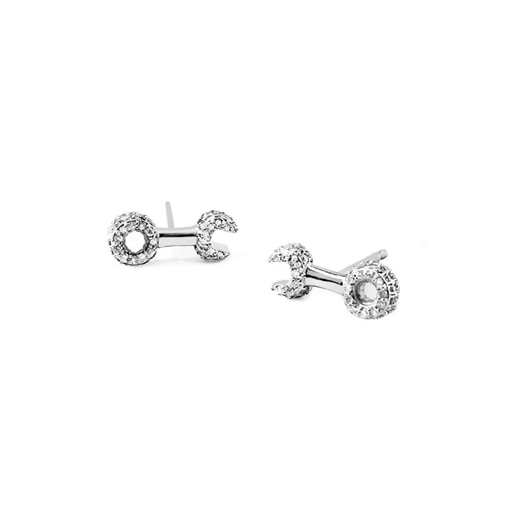 Load image into Gallery viewer, Crank It Up sterling silver Wrench stud earrings by Pavé The Way® Jewelry

