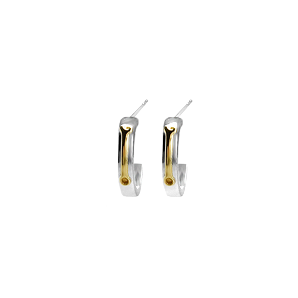 Load image into Gallery viewer, Crank It Up sterling silver and gold-plated Wrench huggie earrings by Pavé The Way® Jewelry
