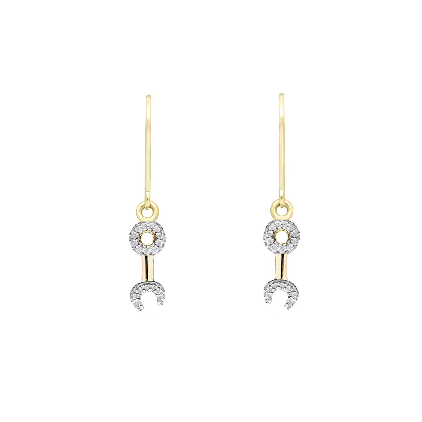 Crank It Up gold-plated Wrench leverback earrings by Pavé The Way® Jewelry