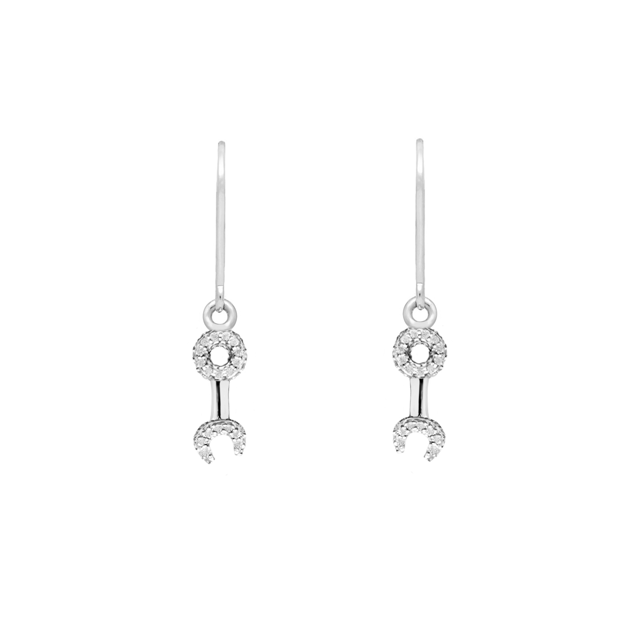 Crank It Up gold-plated Wrench leverback earrings by Pavé The Way® Jewelry