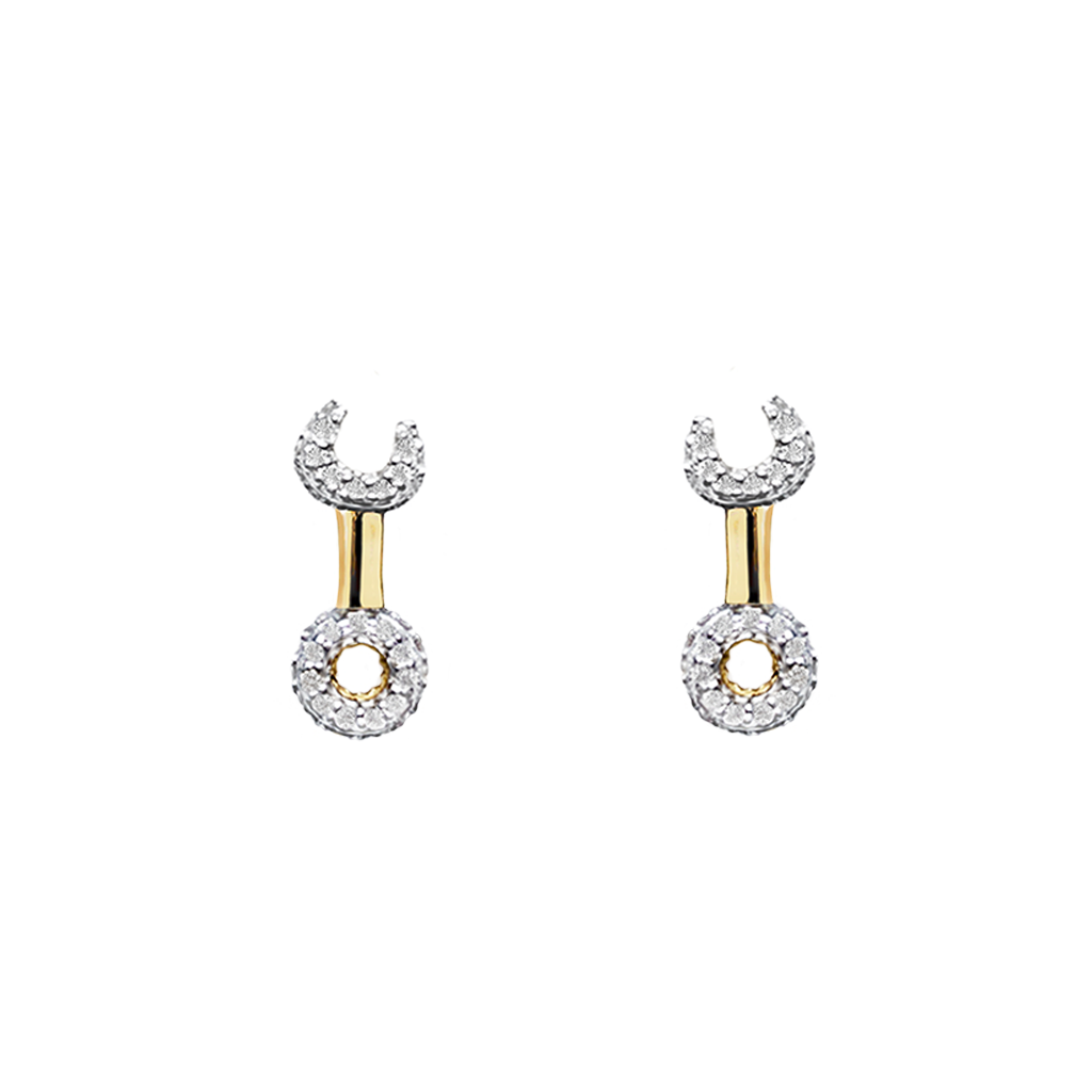 Crank It Up gold-plated Wrench stud earrings by Pavé The Way® Jewelry