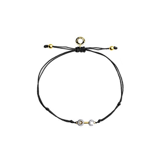 Crank It Up gold-plated Wrench black silk cord wish bracelet by Pavé The Way® Jewelry