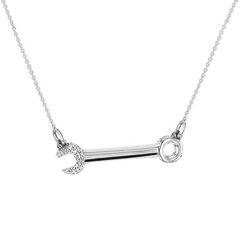 Crank It Up silver Wrench necklace by Pavé The Way® Jewelry