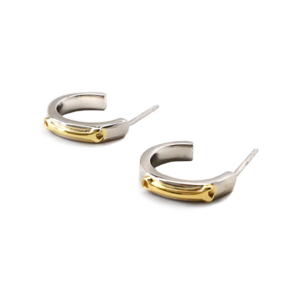 Crank It Up sterling silver and gold-plated Wrench huggie earrings by Pavé The Way® Jewelry