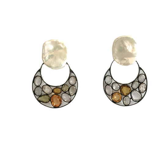Pearl Earrings with Detachable Tourmaline Drops