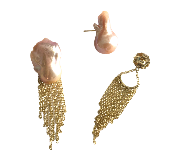Load image into Gallery viewer, Baroque Pearl Earrings with Fringe Backs
