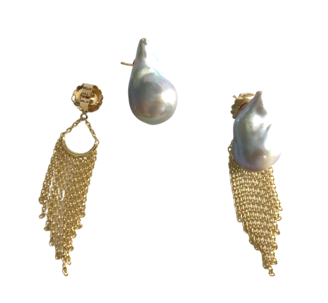 Baroque Pearl Earrings with Fringe Backs