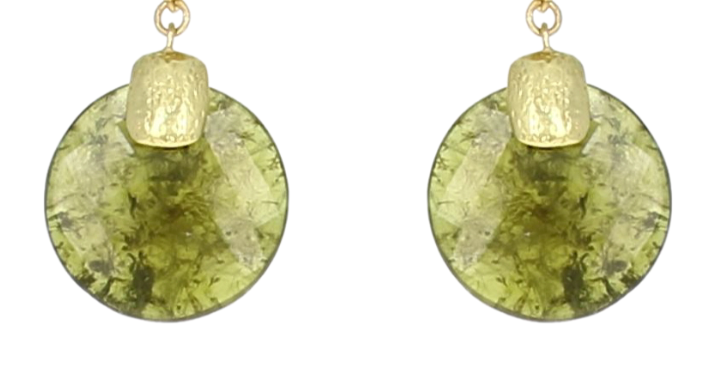 Gold &amp; Moldavite Earring Drops