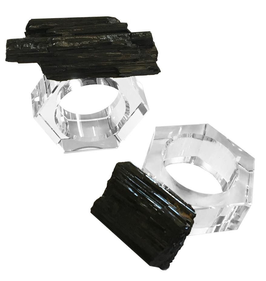 Crystal Napkin Ring Set with Natural Gemstones