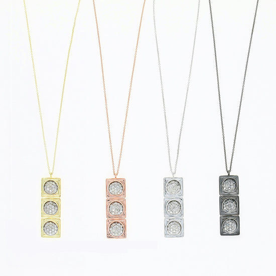 Brighten The Future Traffic Light necklaces in gold, rose gold, silver, and black rhodium by Pavé The Way® Jewelry