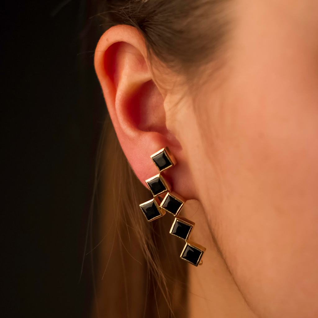 Load image into Gallery viewer, Onyx Crosswalk Earrings
