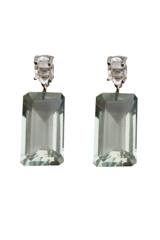 Herkimer Diamond Earrings with Green Amethyst Drops